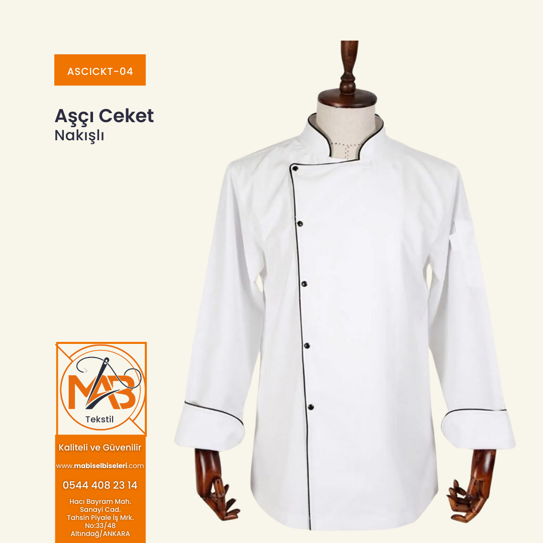 Aşçı Ceket Beyaz - Siyah Bieli